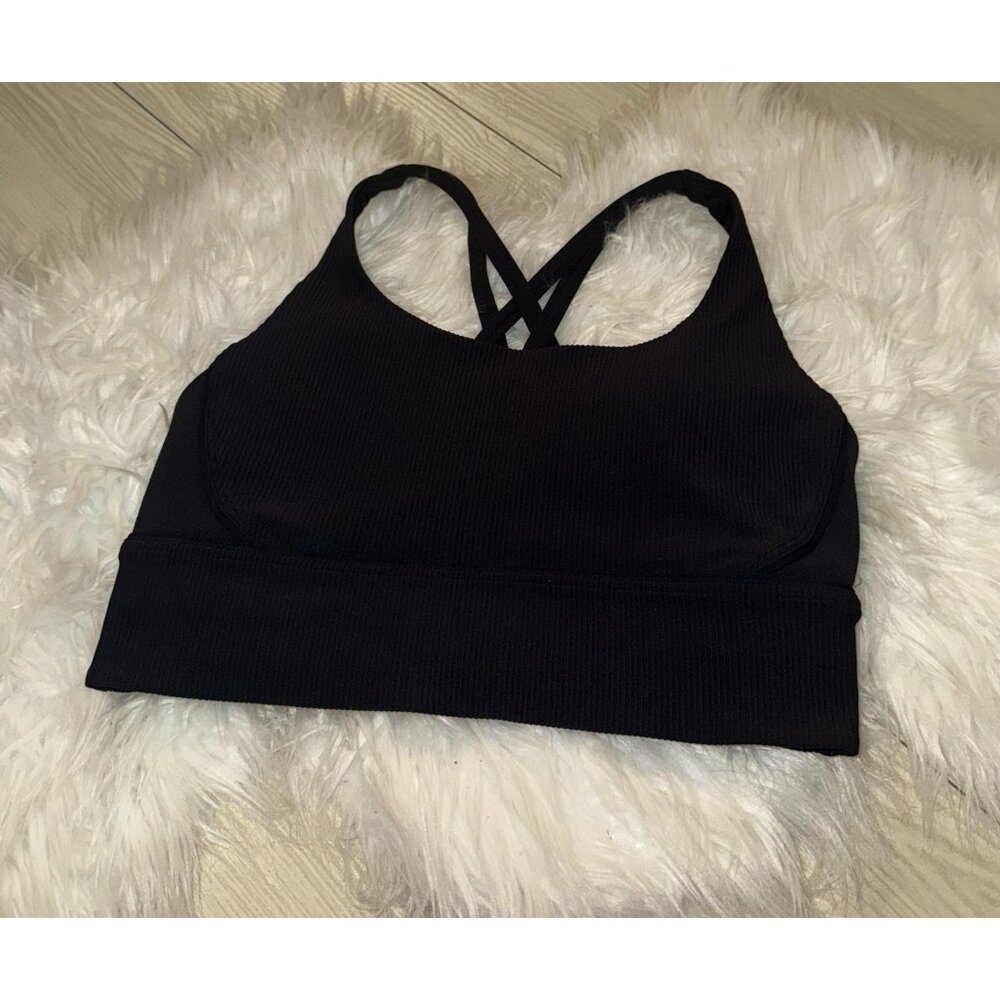 Lululemon Energy Longline Ribbed Sports Bra Strappy Back WF Womens 8 Black